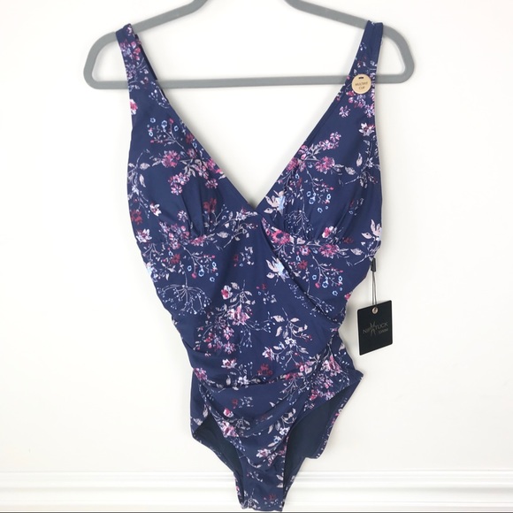 blue floral one piece swimsuit